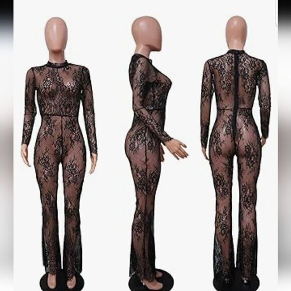 Long Sleeve Mesh Sheer See Through Jumpsuit medium - Picture 2 of 13